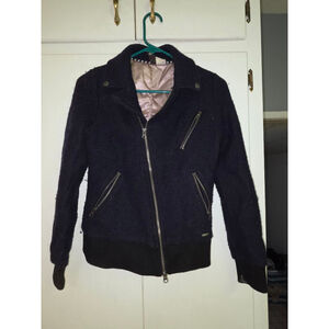 Women's Navy Wool Blend Moto Jacket Size S